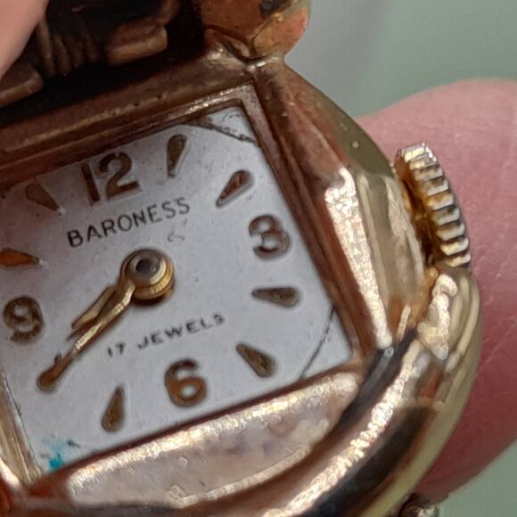 Vintage Analog Watch Ring, US Size 7.25 Adjustable, Baroness 17 Jewels - Picture 2 of 12
